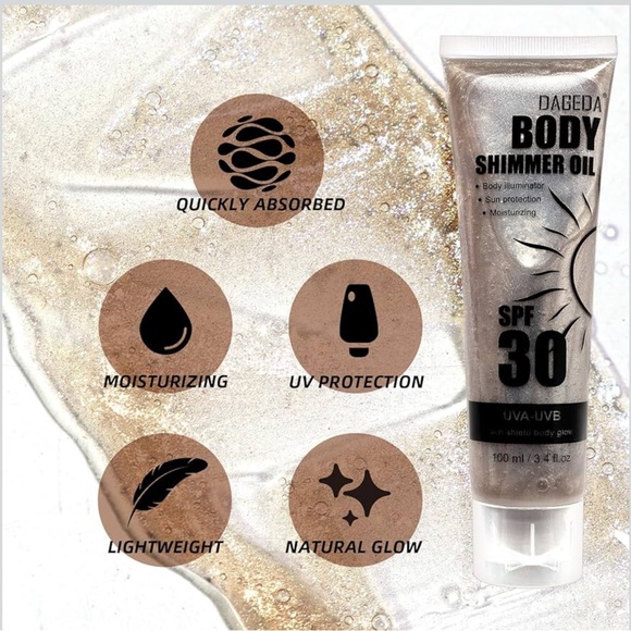 Dageda Bronze Shimmer Oil SPF 30 Sun Protection Shield 2 Face Body Glow 3.4oz - Picture 3 of 6